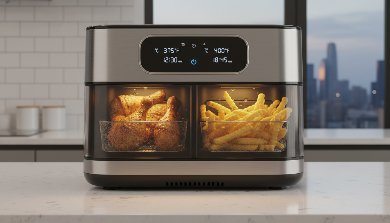 découvrez la friteuse air fryer xxl double chambre 12l, alliant puissance et polyvalence pour des cuissons rapides et savoureuses. parfaite pour toute la famille !