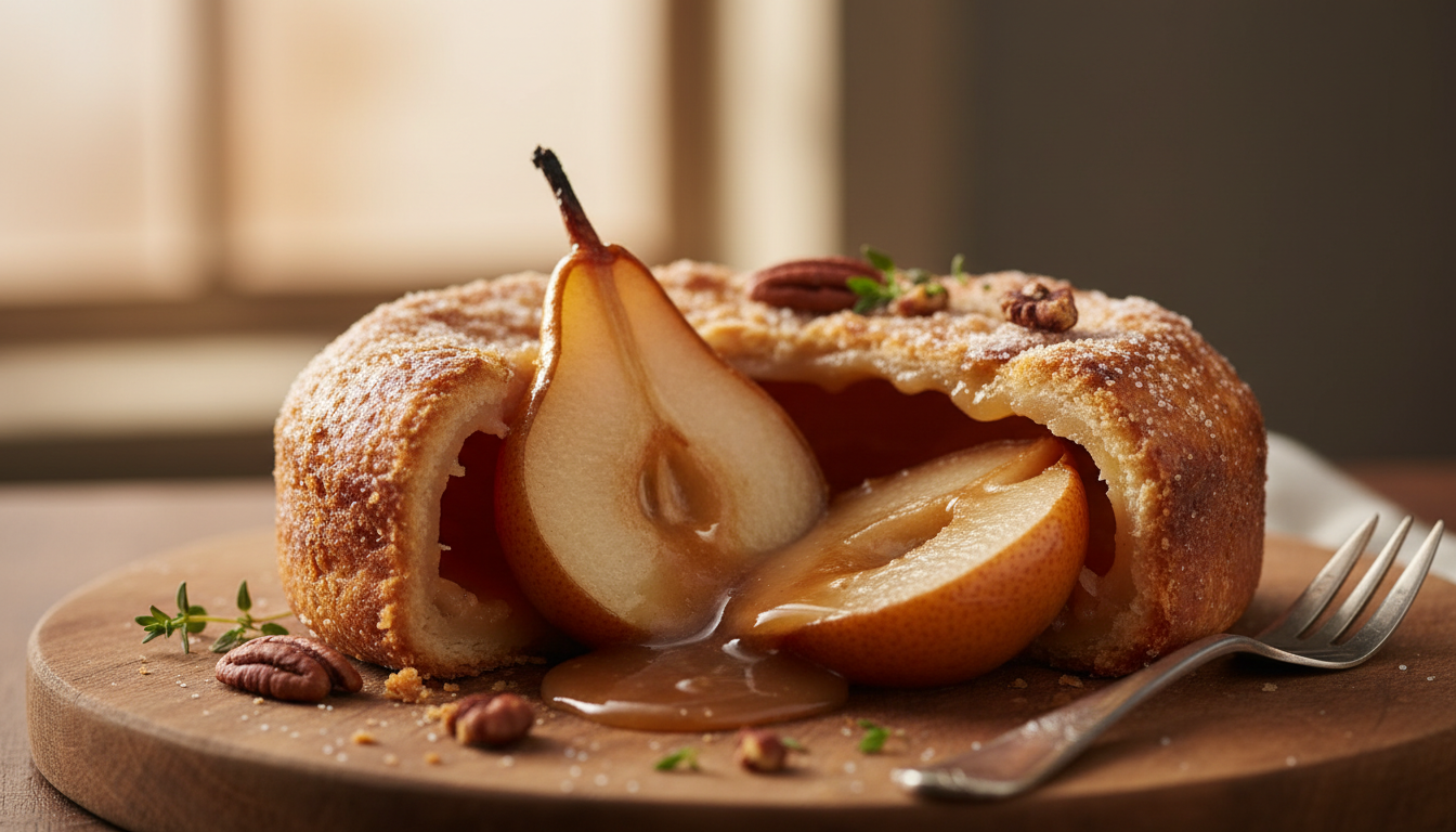 savourez notre délice fondant aux poires, avec un cœur coulant et une croûte dorée, pour une douceur raffinée qui émerveillera vos papilles.