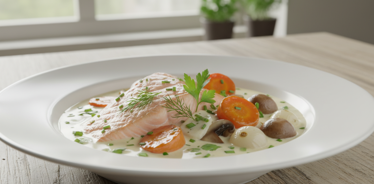 découvrez notre recette de saumon fondant en blanquette légère, un plat crémeux et sain qui allie saveurs délicates et bienfaits nutritifs pour un repas gourmand et équilibré.