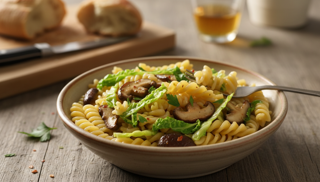 découvrez une recette rapide et saine de pâtes aux légumes frais, alliant le croquant du chou et la saveur des champignons pour un plat gourmand et équilibré.