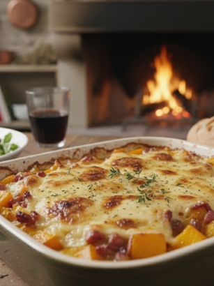 découvrez la courgiflette à la butternut, un gratin fondant et réconfortant qui revisite la traditionnelle tartiflette avec douceur et saveurs automnales.