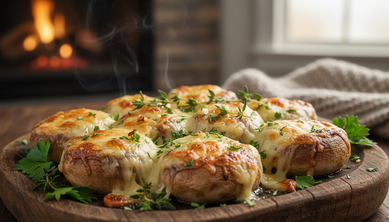 découvrez nos délices gratinés : des champignons fondants à l’ail et fines herbes, parfaits pour un apéro chaud et croustillant qui ravira vos invités.