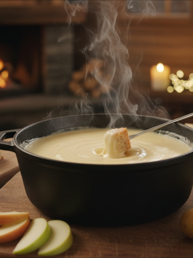 découvrez notre fondue suisse légère et savoureuse, préparée avec un délicieux mélange de gruyère et vacherin, parfaite pour un repas convivial et gourmand.