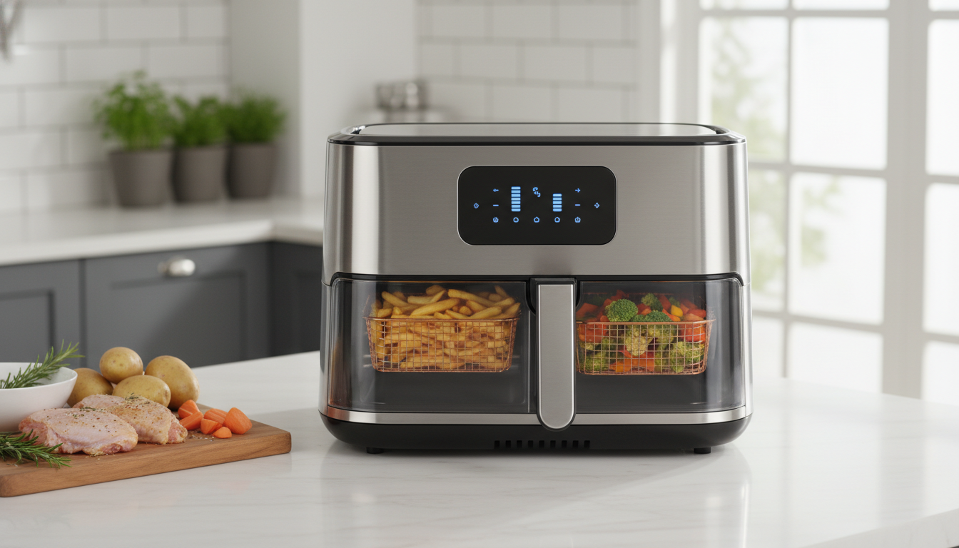 découvrez notre friteuse à air 10l avec double compartiment et puissance de 2600w, alliant efficacité et polyvalence pour des cuissons rapides et saines.