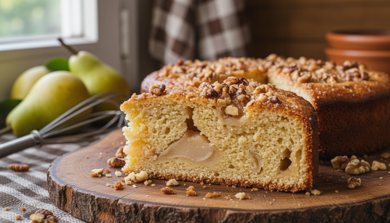 découvrez notre gâteau aux poires fusion, alliant une douceur moelleuse à un croquant irrésistible pour un plaisir gourmand unique.