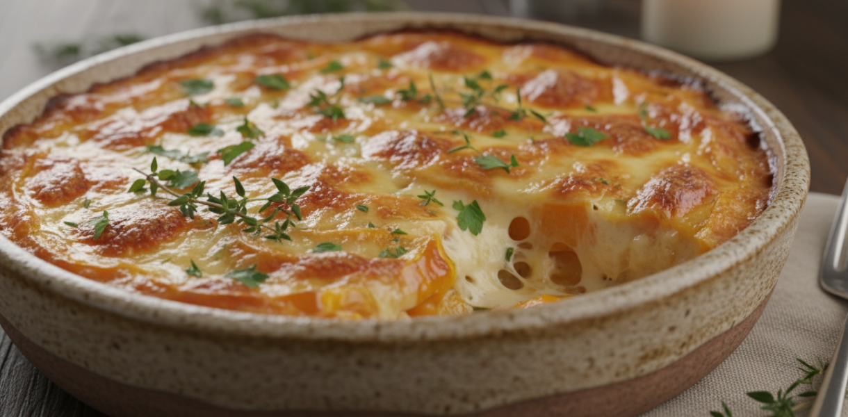 découvrez notre gratin de butternut au fromage frais, une recette fondante et crémeuse aux herbes fraîches, idéale pour réchauffer vos soirées d'hiver avec douceur et saveurs.