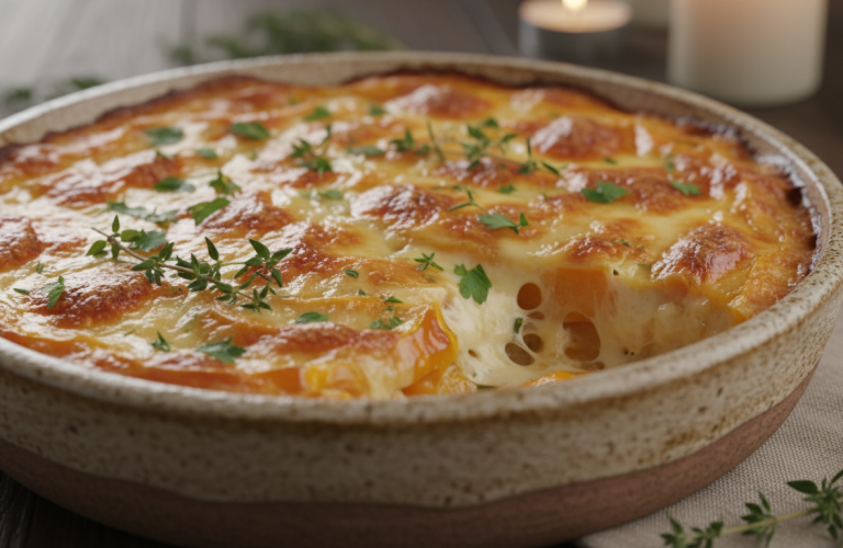 découvrez notre gratin de butternut au fromage frais, une recette fondante et crémeuse aux herbes fraîches, idéale pour réchauffer vos soirées d'hiver avec douceur et saveurs.