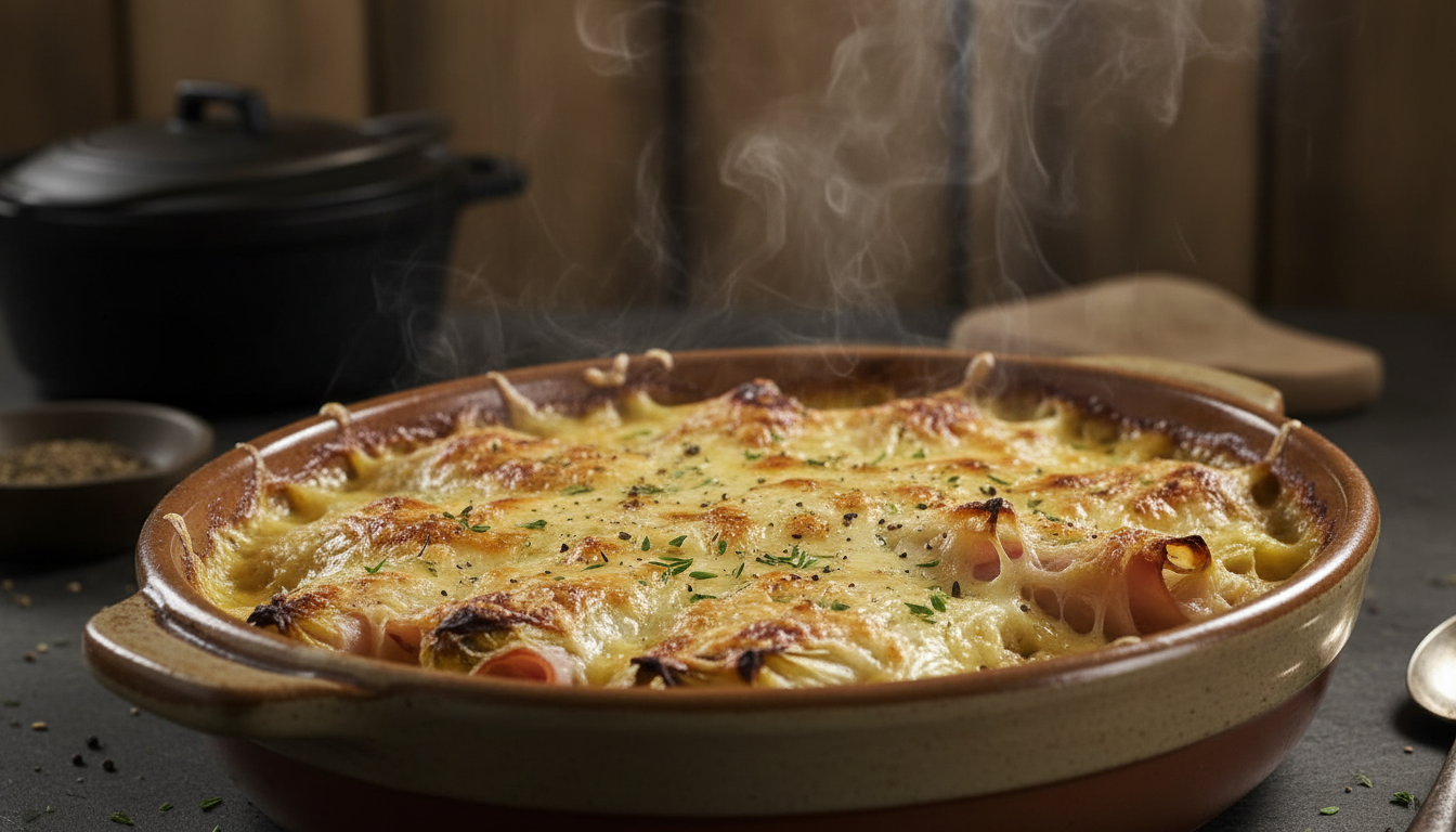découvrez notre gratin d’endives au jambon, une recette rapide et gourmande qui allie fondant et saveurs réconfortantes pour réchauffer les cœurs en toute simplicité.