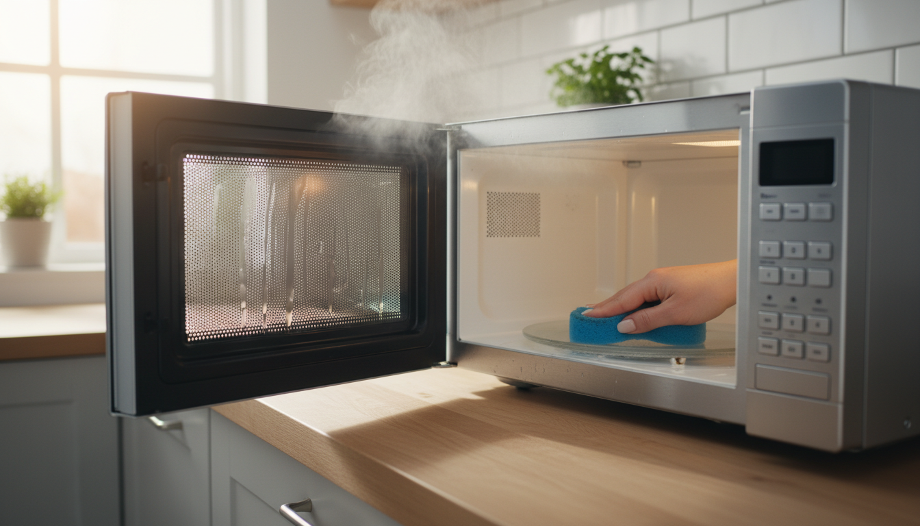 découvrez comment une simple éponge humide peut transformer le nettoyage de votre micro-ondes, rendant votre routine rapide, facile et efficace avec un résultat surprenant.