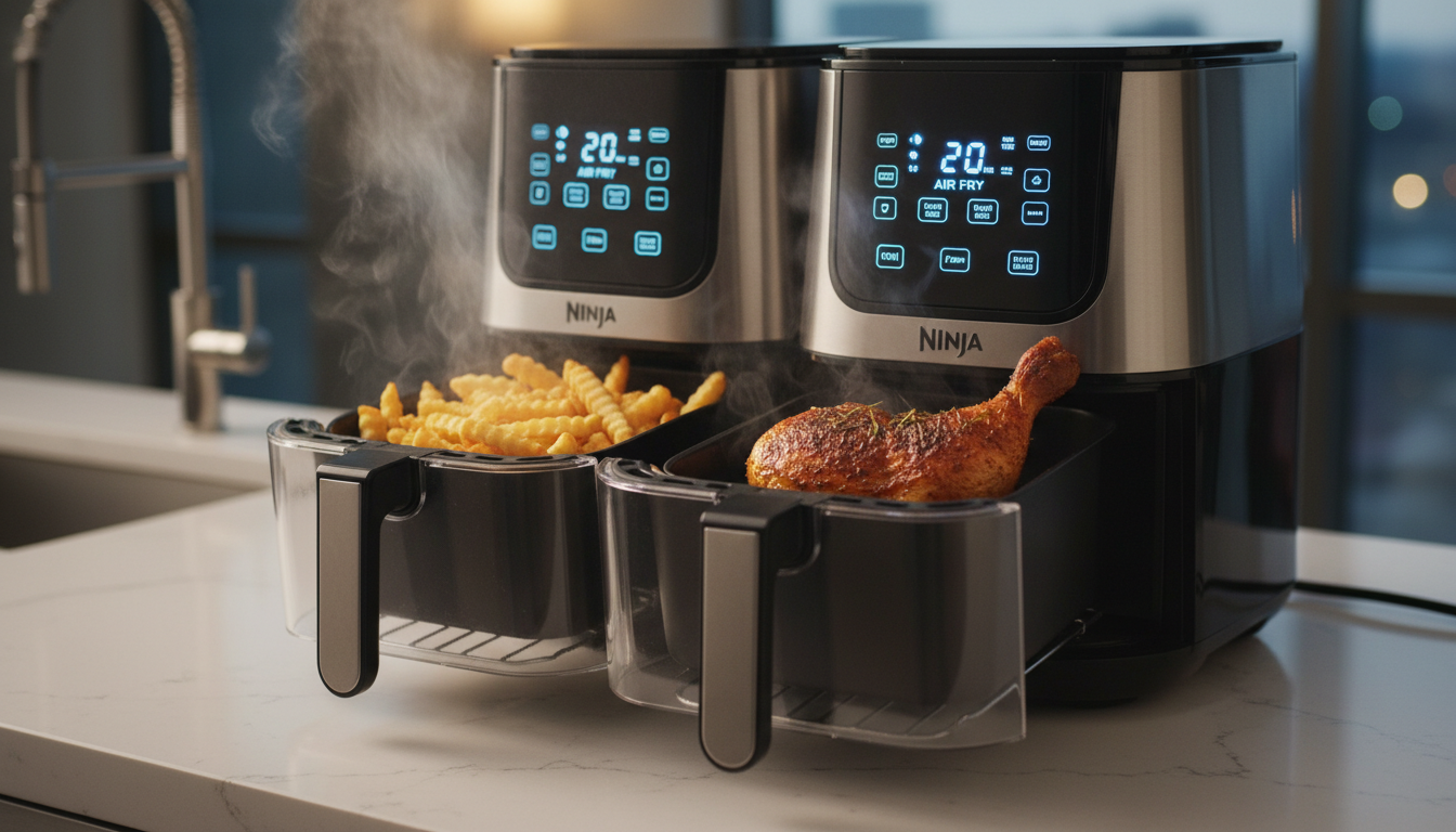 découvrez la ninja foodi dualzone, la friteuse multi-usage 6-en-1 avec double compartiment, idéale pour une cuisson simultanée, rapide et polyvalente. parfaite pour gagner du temps et varier les plaisirs culinaires.