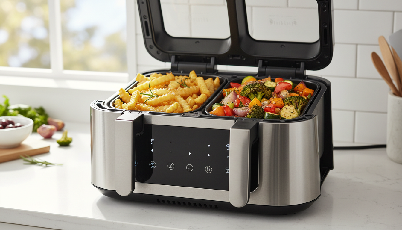 découvrez la ninja foodi dualzone, la friteuse multi-usage 6-en-1 avec double compartiment, idéale pour une cuisson simultanée et polyvalente. gagnez du temps et variez les plaisirs culinaires en toute simplicité.