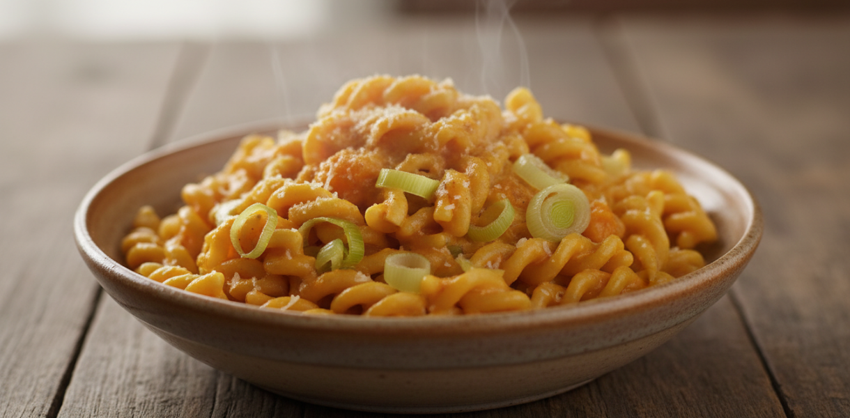 découvrez une recette gourmande de pâtes savoureuses aux poireaux, enrichies d'une sauce crémeuse à la courge butternut et au fromage frais, pour un plat réconfortant et original.