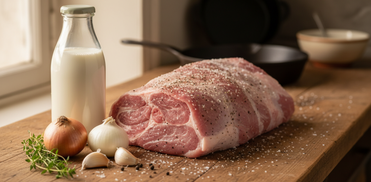 découvrez notre recette de rôti de porc fondant mijoté au lait, une viande tendre et savoureuse à déguster à la cuillère pour un moment gourmand et réconfortant.