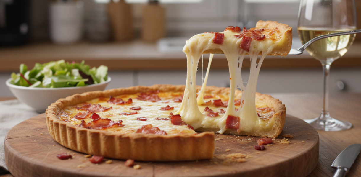 découvrez notre tarte gourmande au fromage à raclette et lardons fumés, un délice fondant et parfumé qui ravira vos papilles à chaque bouchée.