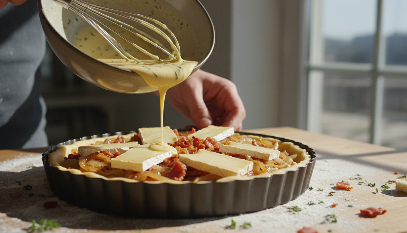 découvrez notre tarte gourmande au fromage à raclette et lardons fumés, un mélange fondant et parfumé qui ravira vos papilles à chaque bouchée.