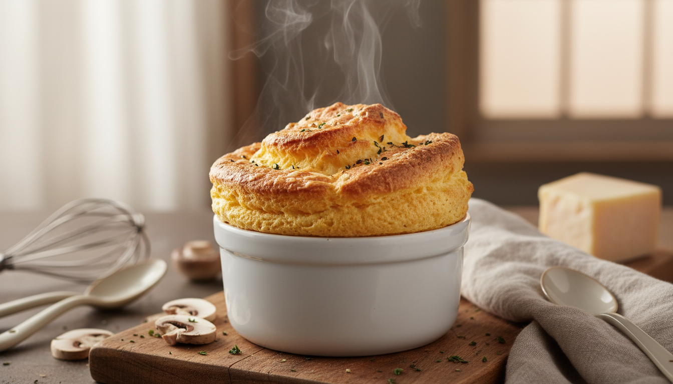 découvrez notre recette simple et savoureuse de soufflé aux champignons de paris et fromage fondant, idéale pour un repas gourmand et facile à préparer.
