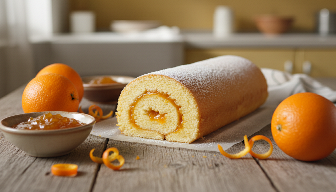 découvrez la torta de l'orange, le roulé portugais moelleux et parfumé, prêt en seulement 15 minutes. une recette facile pour un dessert gourmand et authentique.