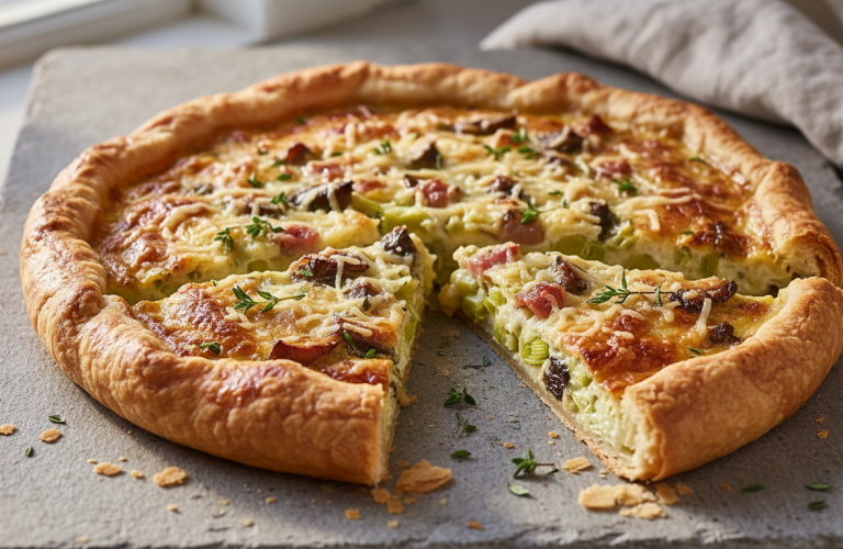découvrez une tarte rustique aux poireaux et au comté, un plat savoureux qui séduit toute la famille. facile à préparer, ce délice convivial ravira petits et grands à chaque repas.