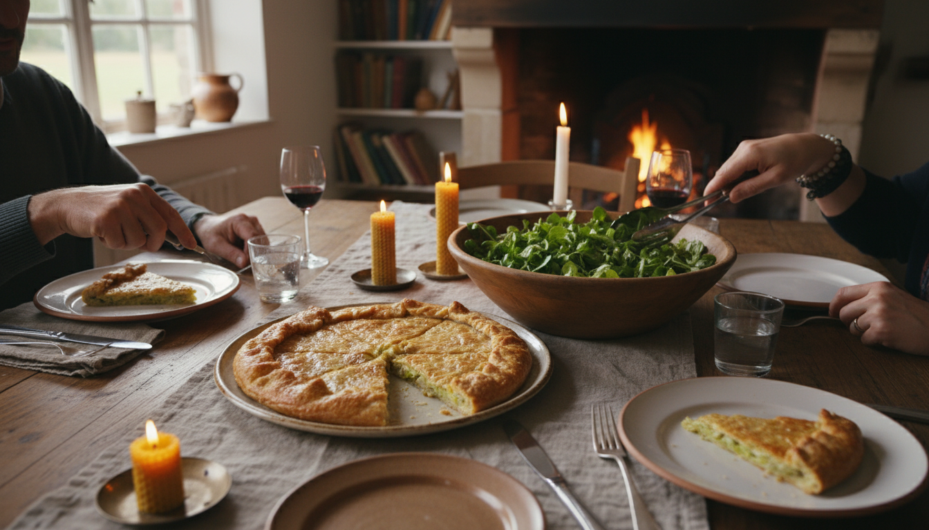 découvrez notre tarte rustique aux poireaux et au comté, un plat savoureux qui plaît à toute la famille. simple à réaliser, c'est un véritable délice convivial à partager avec petits et grands.