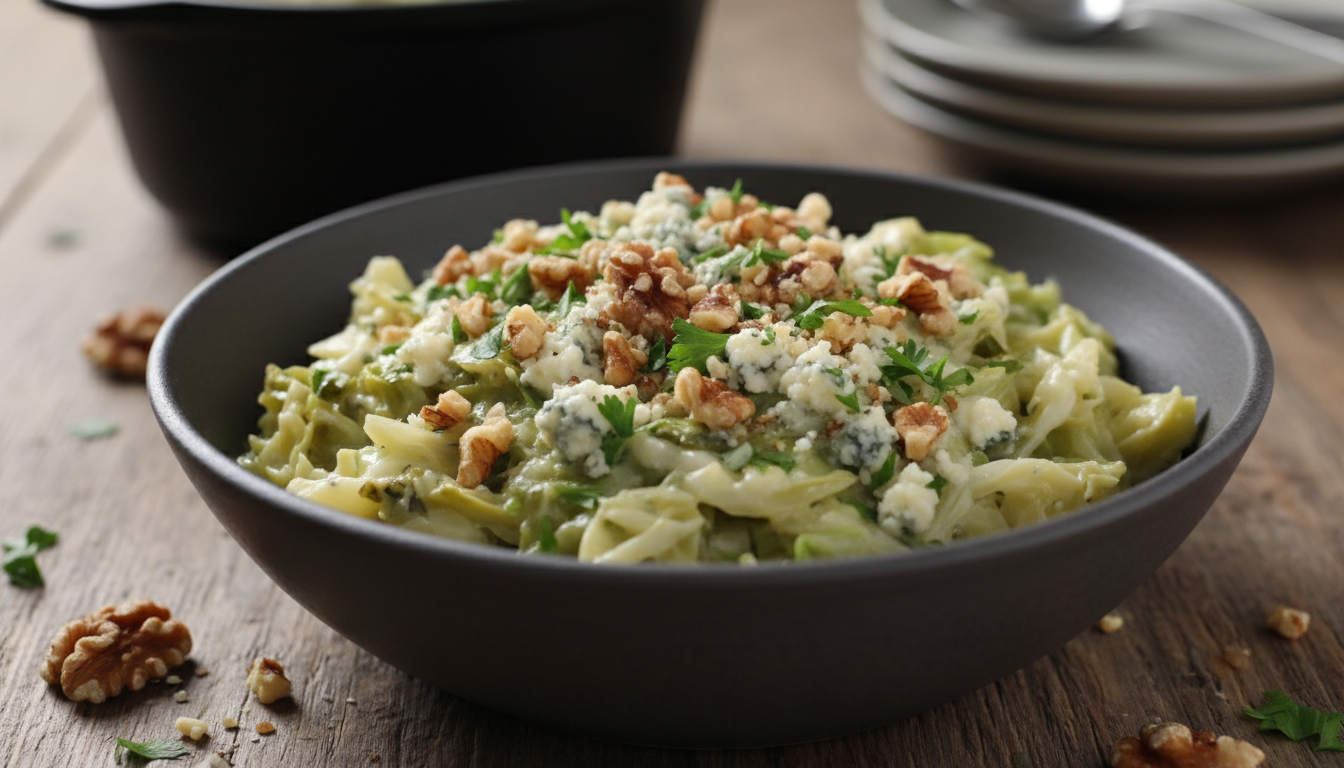 découvrez notre recette gourmande de chou vert fondant à la crème veloutée au fromage bleu, un plat savoureux et facile à préparer qui ravira vos papilles.