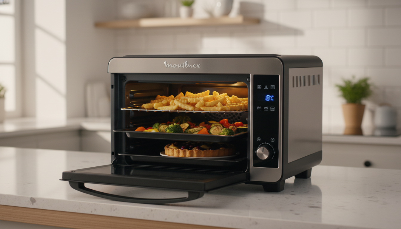 découvrez le four multifonction moulinex easy fry al605820, alliant performance et polyvalence pour une cuisson saine et rapide de tous vos plats préférés.