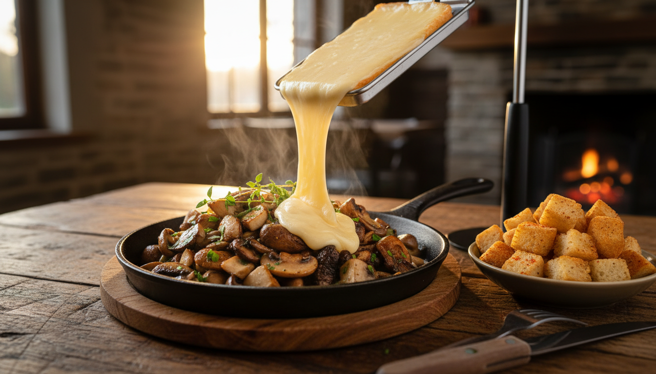 savourez une raclette revisitée avec des champignons gourmands et des croûtons croustillants, une recette originale à essayer sans attendre pour un repas convivial et délicieux.