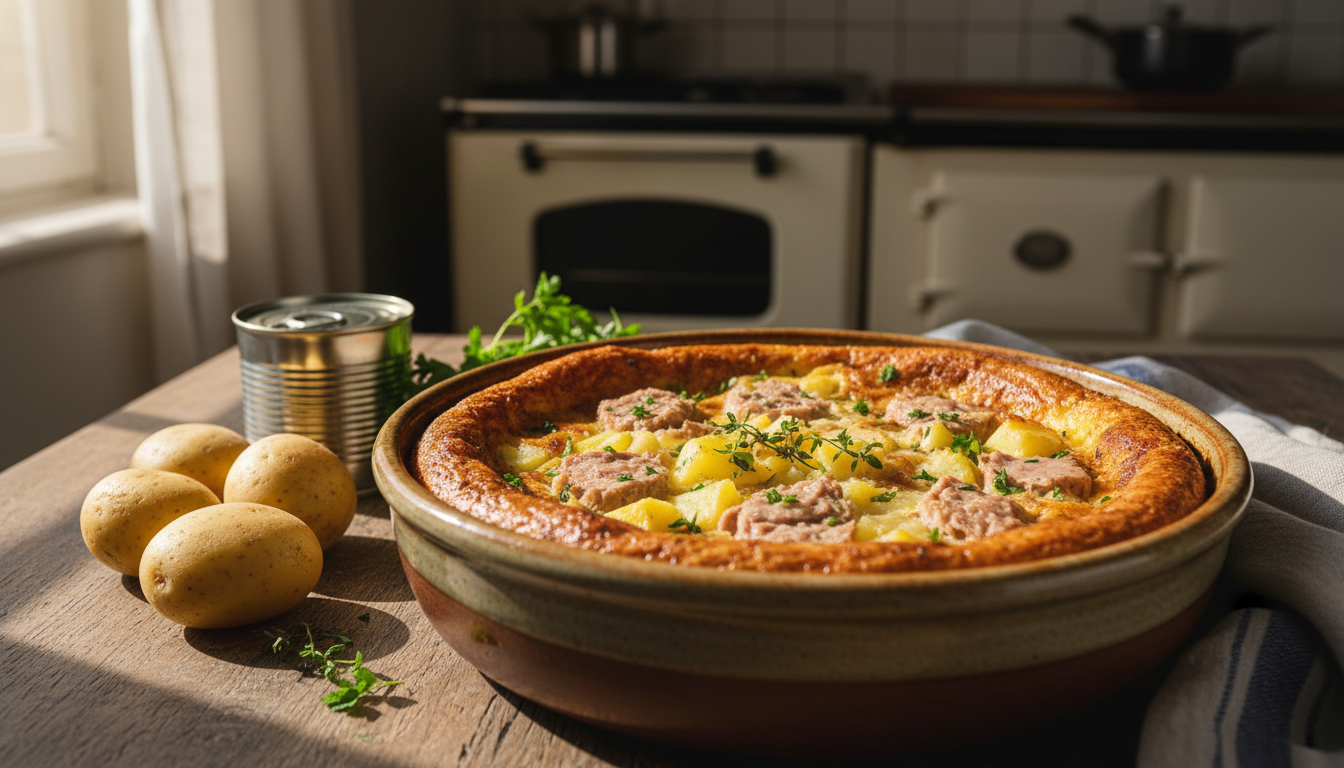 découvrez une recette rapide et gourmande : le clafoutis fondant pommes de terre-thon, une délicieuse alternative aux quiches, prêt en seulement 5 minutes !