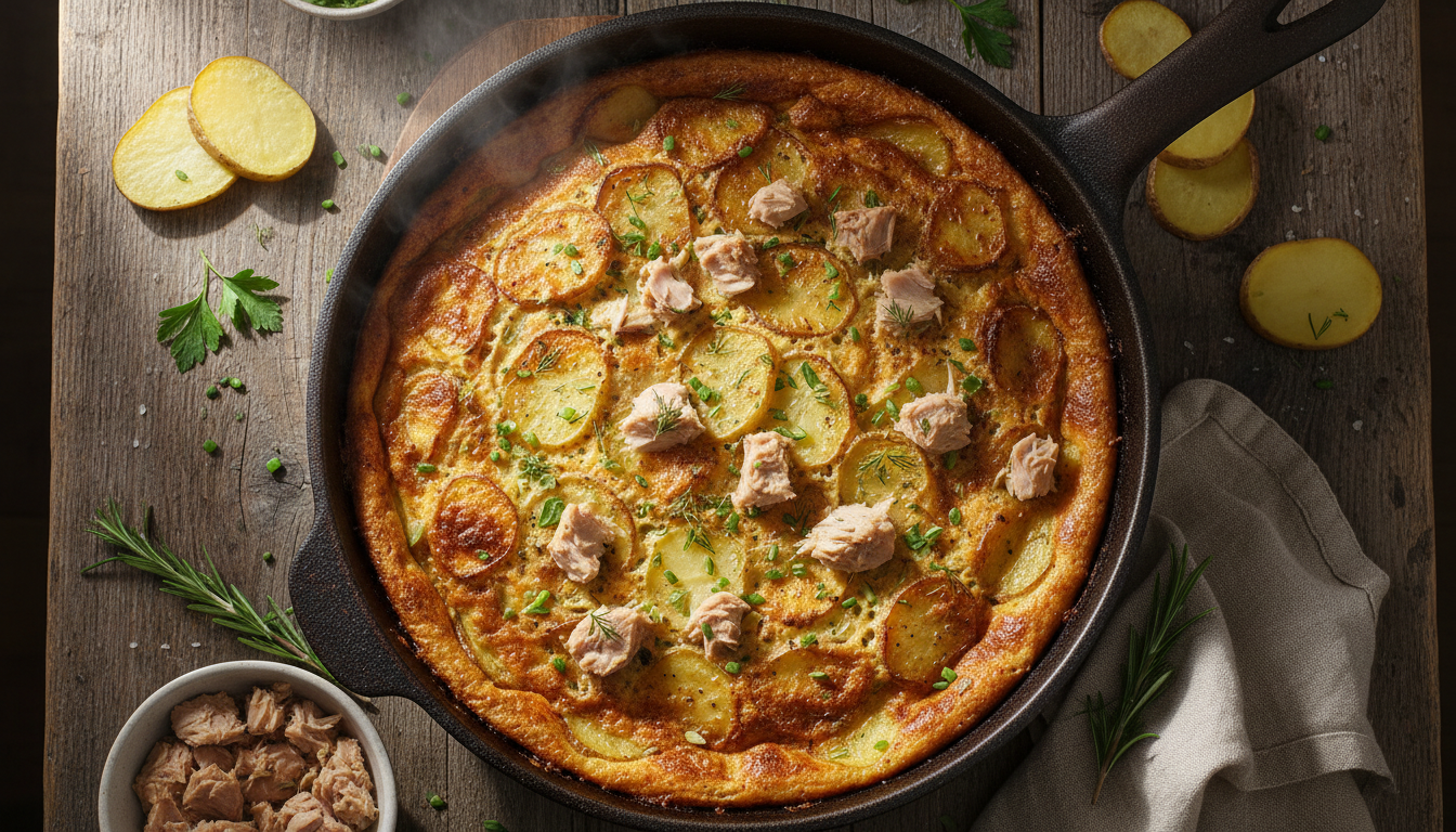 découvrez notre recette rapide et délicieuse de clafoutis fondant pommes de terre-thon, une alternative savoureuse aux quiches, prête en seulement 5 minutes !
