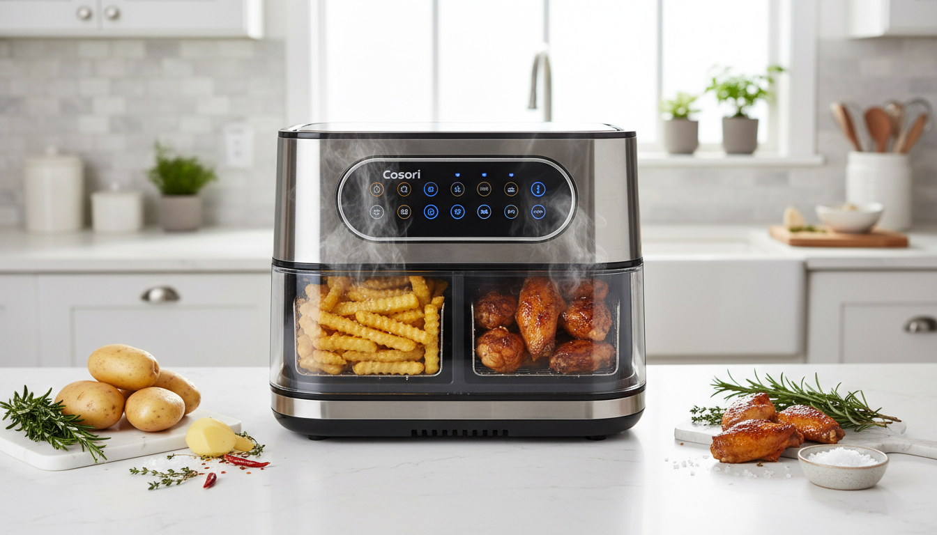 découvrez notre essai complet de la friteuse sans huile cosori air fryer twinfry 10l, dotée de commandes intelligentes pour une cuisson saine et rapide. idéale pour régaler toute la famille avec peu ou pas d'huile.