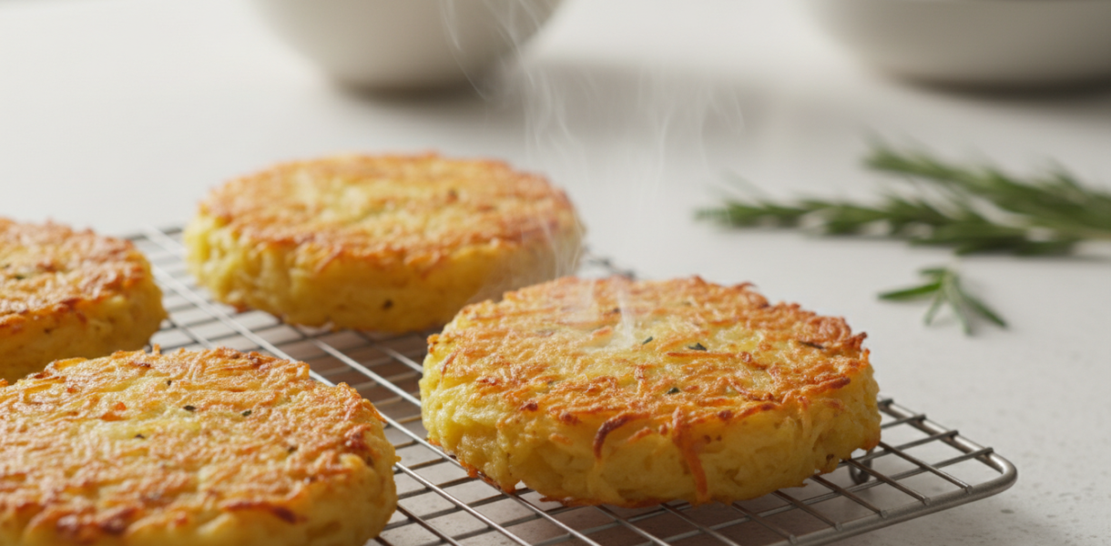 découvrez nos galettes de pommes de terre crousti-dorées prêtes en 10 minutes, une alternative légère et rapide aux frites, idéale pour toute la famille.