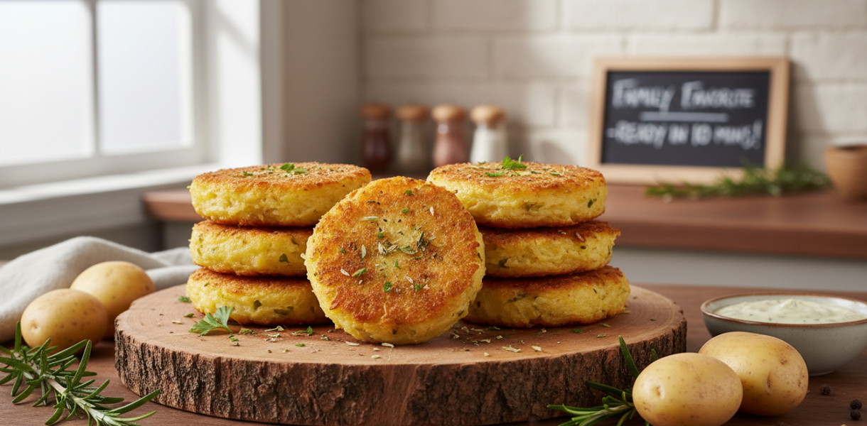 découvrez nos galettes de pommes de terre croustillantes au four, prêtes en 10 minutes. une recette rapide, légère et savoureuse, idéale pour toute la famille, parfaite en alternative aux frites.