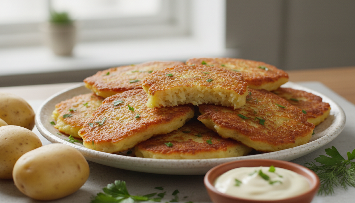 découvrez nos galettes de pommes de terre croustillantes, prêtes en 10 minutes, une alternative légère et délicieuse aux frites pour régaler toute la famille.
