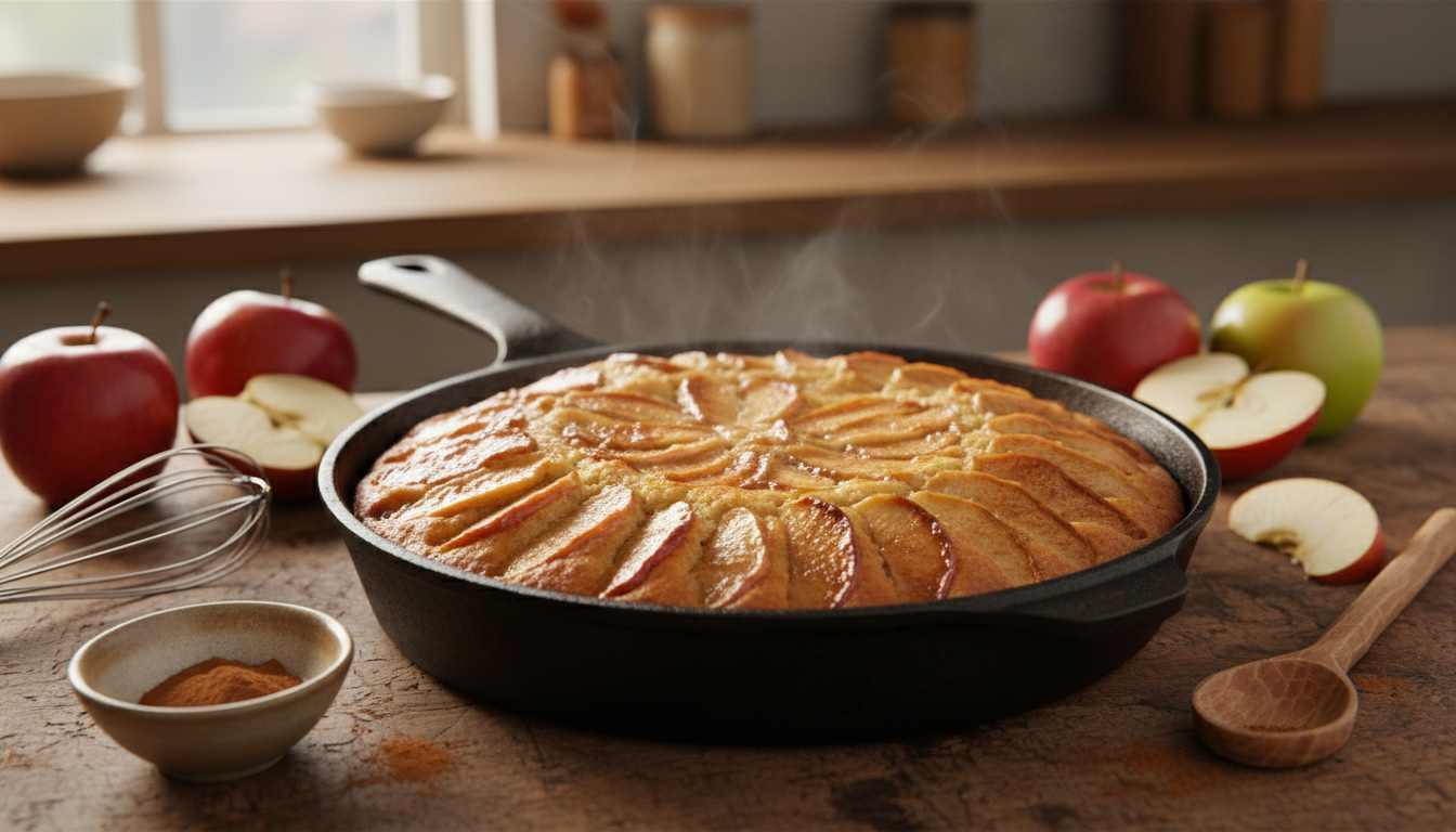découvrez notre recette de gâteau aux pommes à la poêle, rapide, facile et réconfortante, idéale pour un dessert savoureux sans utiliser le four.