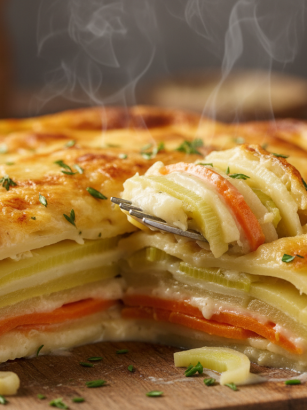 découvrez notre recette simple et savoureuse de gratin fondant aux pommes de terre, poireaux et carottes, parfaitement doré pour régaler toute la famille.