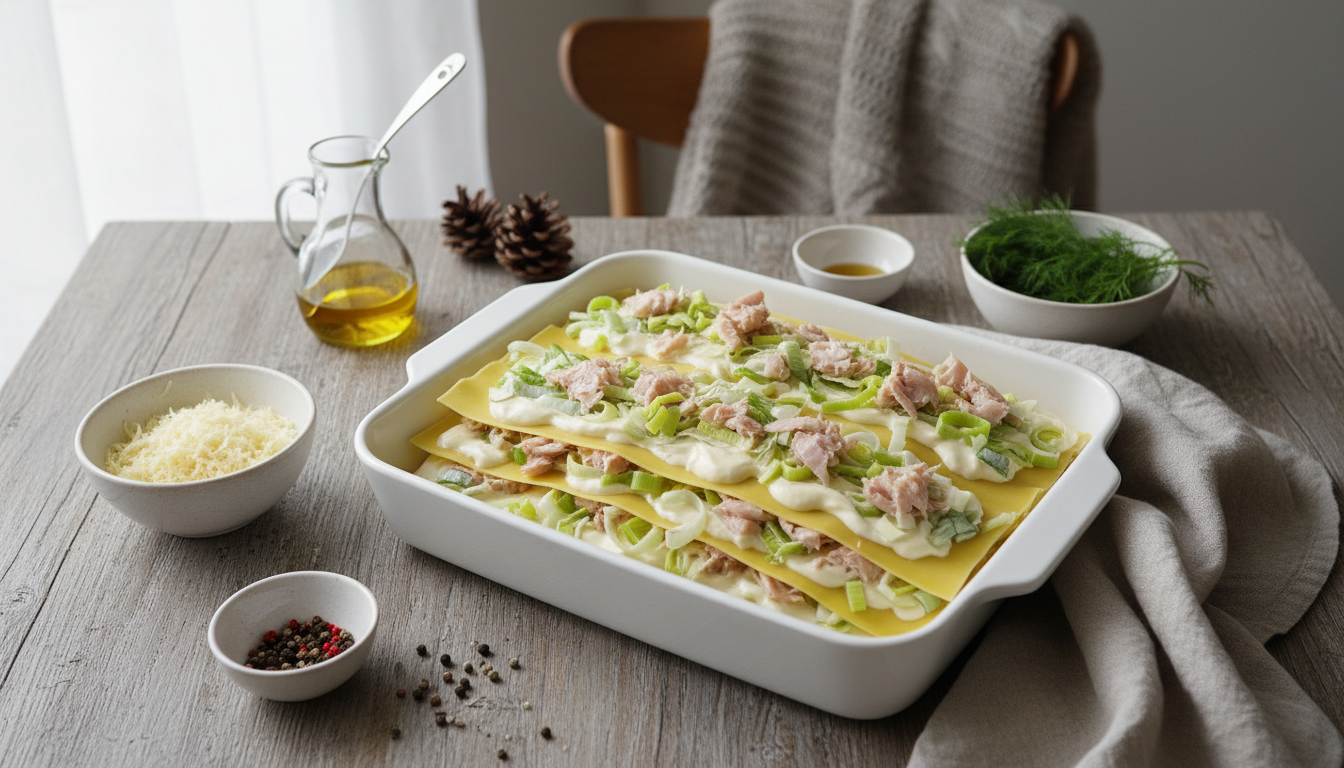 découvrez la recette idéale pour un festin hivernal : des lasagnes crémeuses au poireau et truite fumée, alliant douceur et saveurs raffinées pour réchauffer vos repas.