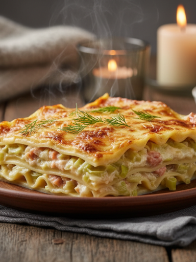 découvrez le festin hivernal parfait avec nos lasagnes crémeuses au poireau et truite fumée, une recette raffinée et réconfortante pour régaler vos papilles.