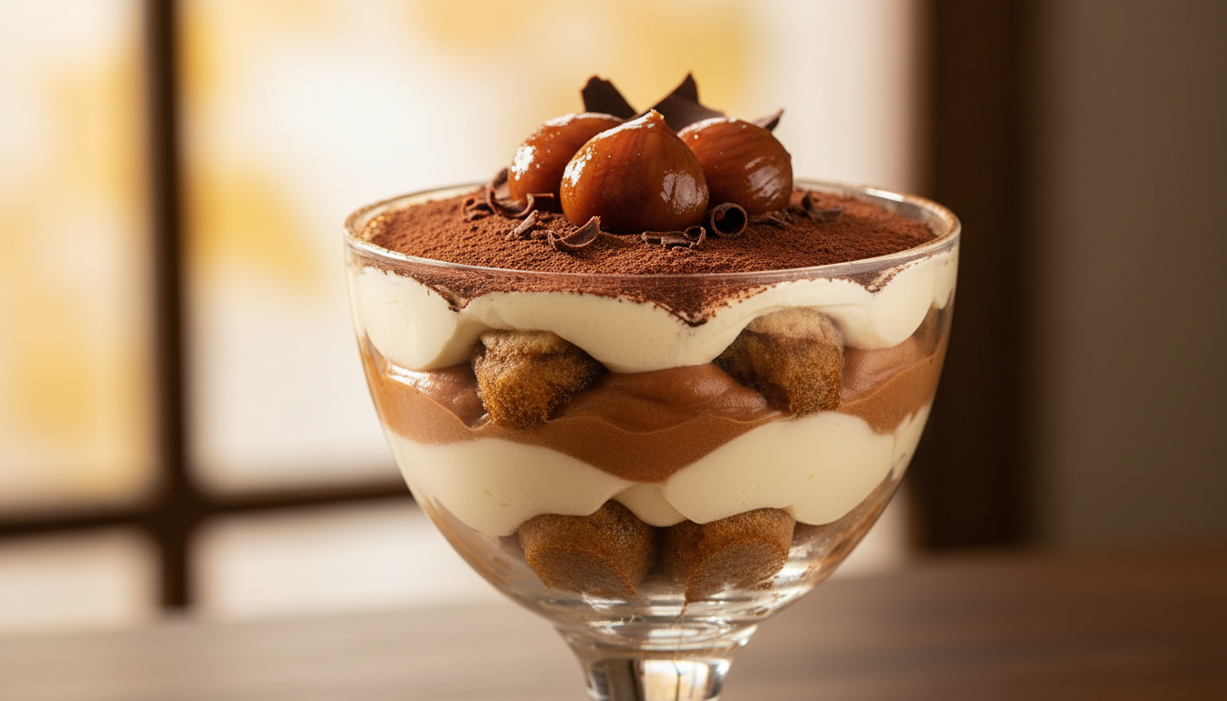 découvrez mon test gourmand du tiramisu à la crème de marrons, une recette délicieuse et originale notée 4,7/5, parfaite pour les amateurs de desserts raffinés.