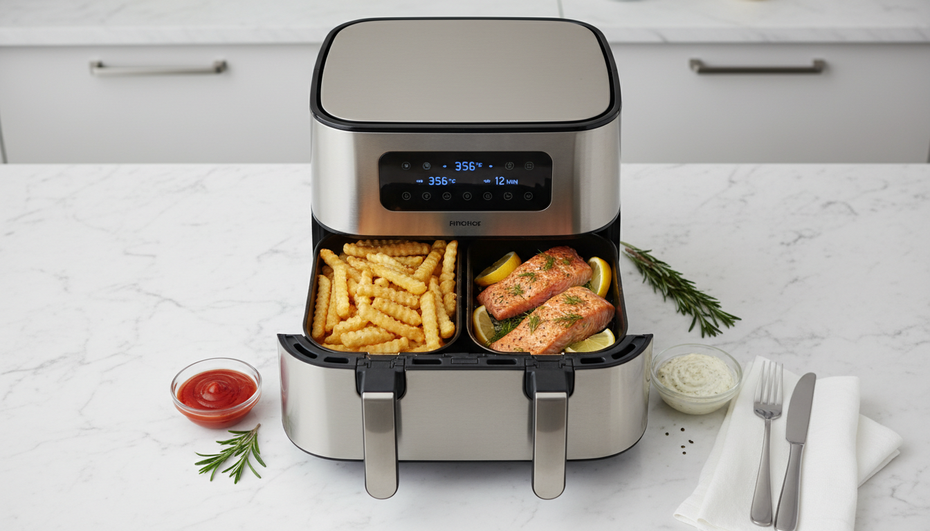 découvrez la friteuse sans huile oqcsuat 10l avec deux compartiments pour une cuisson saine, puissante et polyvalente, idéale pour préparer vos repas rapidement et sans compromis sur le goût.