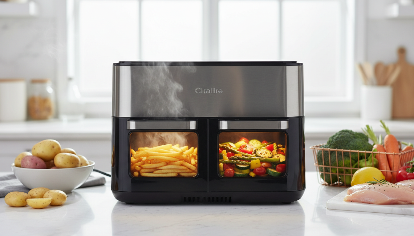 découvrez la friteuse oqcsuat 10l, équipée de deux compartiments pour une cuisson saine, puissante et polyvalente sans huile. parfaite pour préparer vos plats favoris rapidement et facilement.