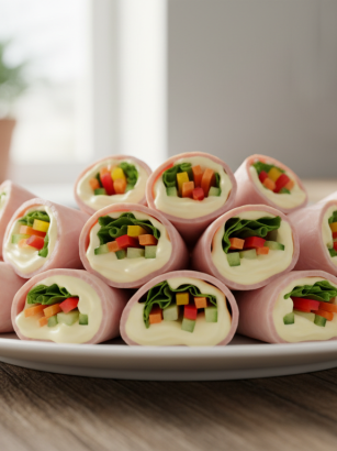 découvrez une recette légère et savoureuse de roulés de jambon à la mayonnaise allégée, accompagnés de légumes croquants pour un plaisir sain et gourmand.
