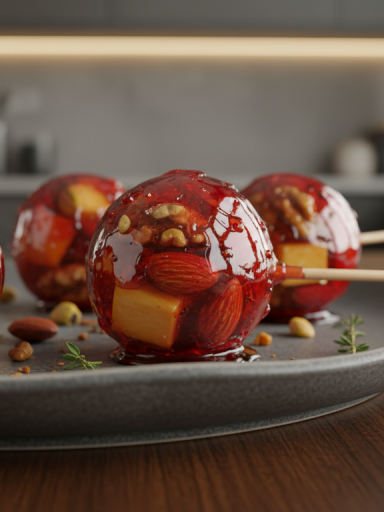 découvrez une délicieuse réinvention de la pomme d'amour avec nos sucettes croquantes au fromage frais et aux noix, une gourmandise originale alliant douceur et croquant.