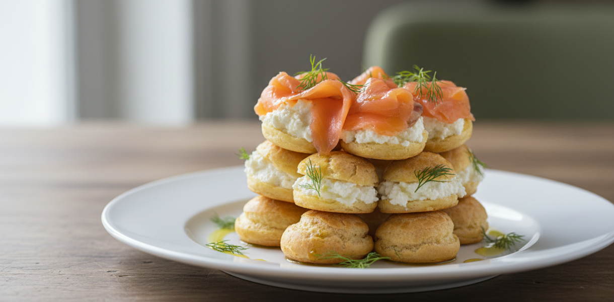 découvrez nos profiteroles légères au fromage frais et saumon fumé, alliant fraîcheur et élégance gourmande pour une expérience culinaire raffinée et savoureuse.
