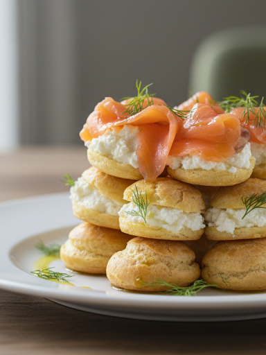 découvrez nos profiteroles légères au fromage frais et saumon fumé, alliant fraîcheur et élégance gourmande pour une expérience culinaire raffinée et savoureuse.