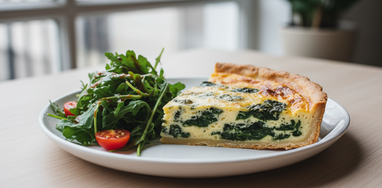 découvrez une recette simple et délicieuse de quiche inratable au fromage bleu, accompagnée d'épinards frais et de pignons croquants pour une saveur unique et gourmande.