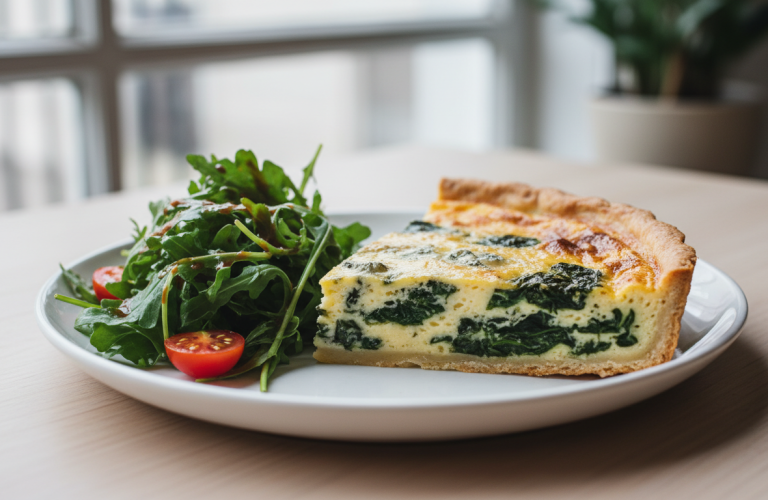 découvrez une recette simple et délicieuse de quiche inratable au fromage bleu, accompagnée d'épinards frais et de pignons croquants pour une saveur unique et gourmande.