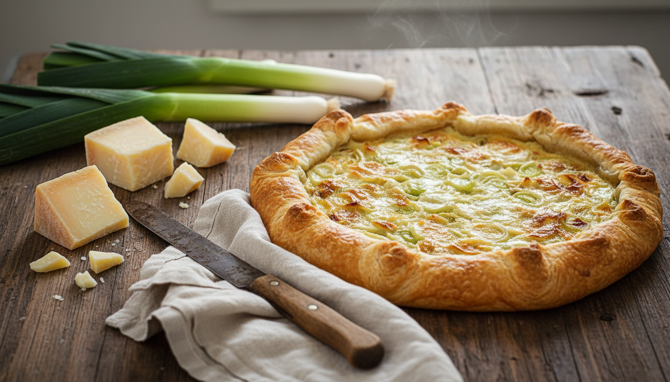 découvrez une tarte rustique aux poireaux et comté, savoureuse et parfaite pour toute la famille. une recette simple qui plaît même aux enfants !