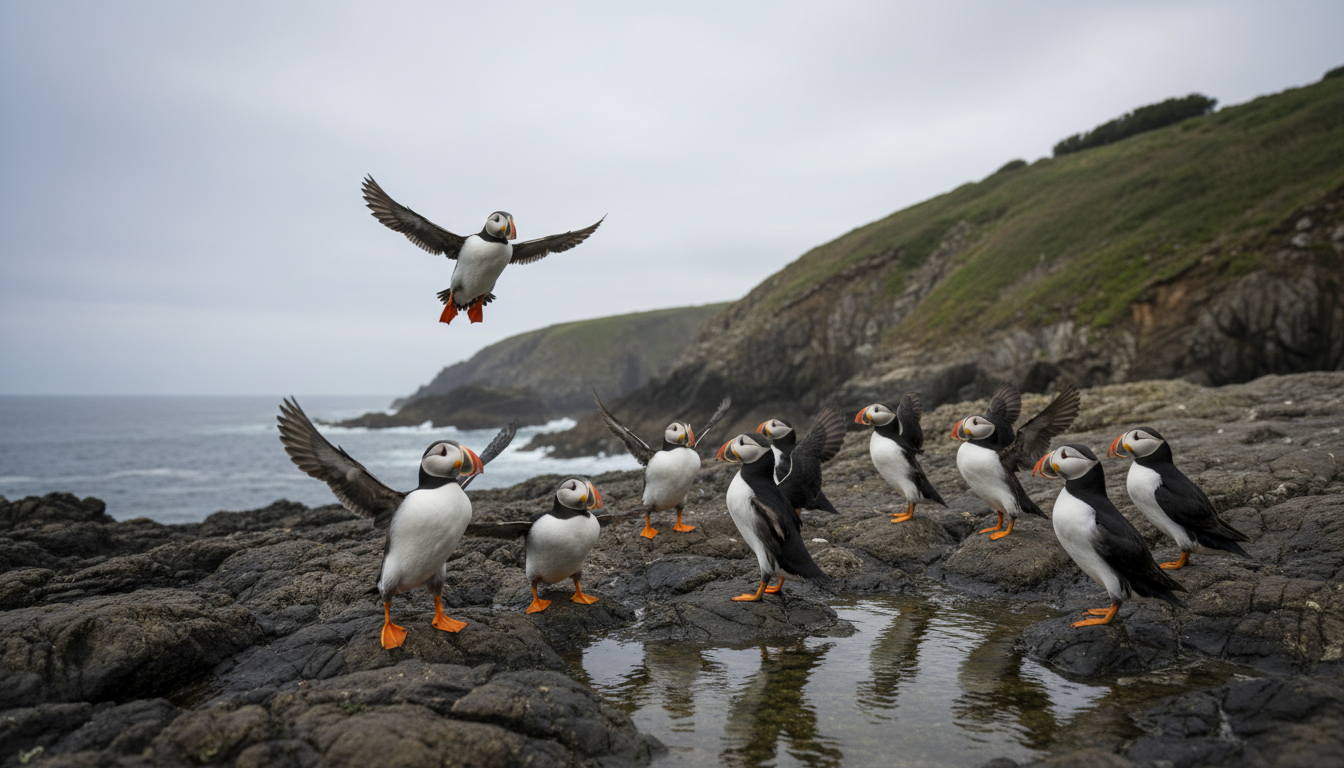 après les tempêtes hivernales, une dizaine de macareux moines soignés retrouvent leur liberté au pays basque, symbolisant l'espoir et la protection de la faune locale.