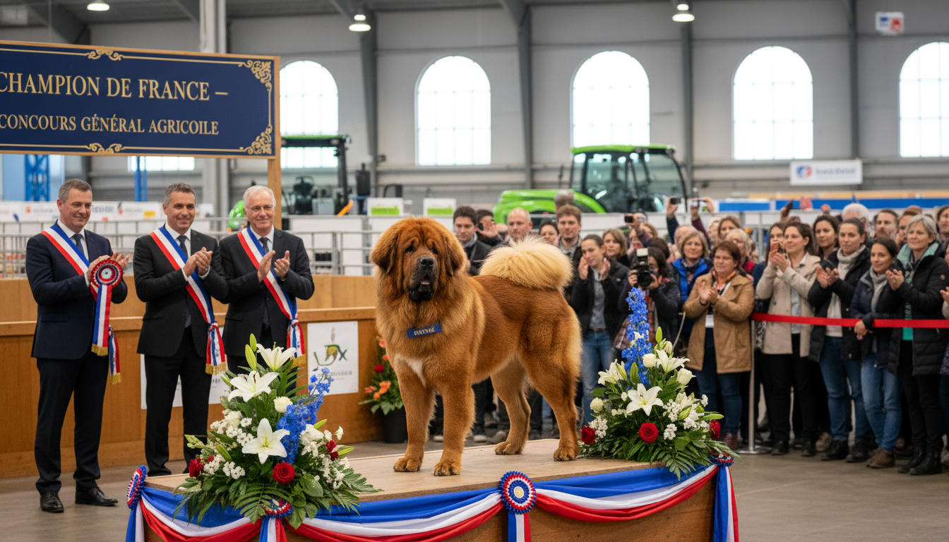 découvrez le dogue du tibet de mayenne sacré « champion de france » au salon de l’agriculture lors du prestigieux concours général agricole.