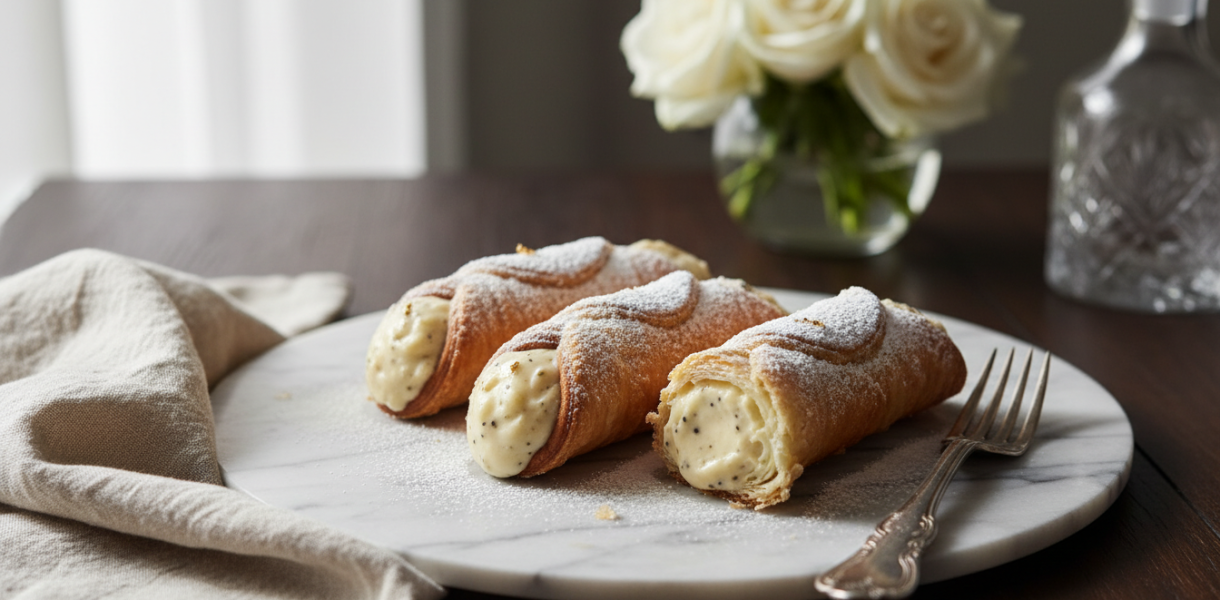 savourez le cannoli feuilleté à la vanille, un dessert simple et rapide à réaliser qui émerveillera vos papilles et impressionnera vos invités.