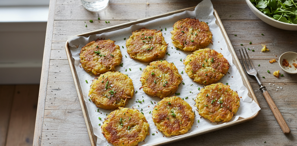 découvrez en 10 minutes des galettes de pommes de terre dorées au four, légères et croustillantes, une délicieuse alternative saine aux frites pour toute la famille.